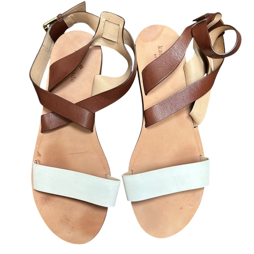 Kate Spade Leather Gladiator Sandals Brown‎ White